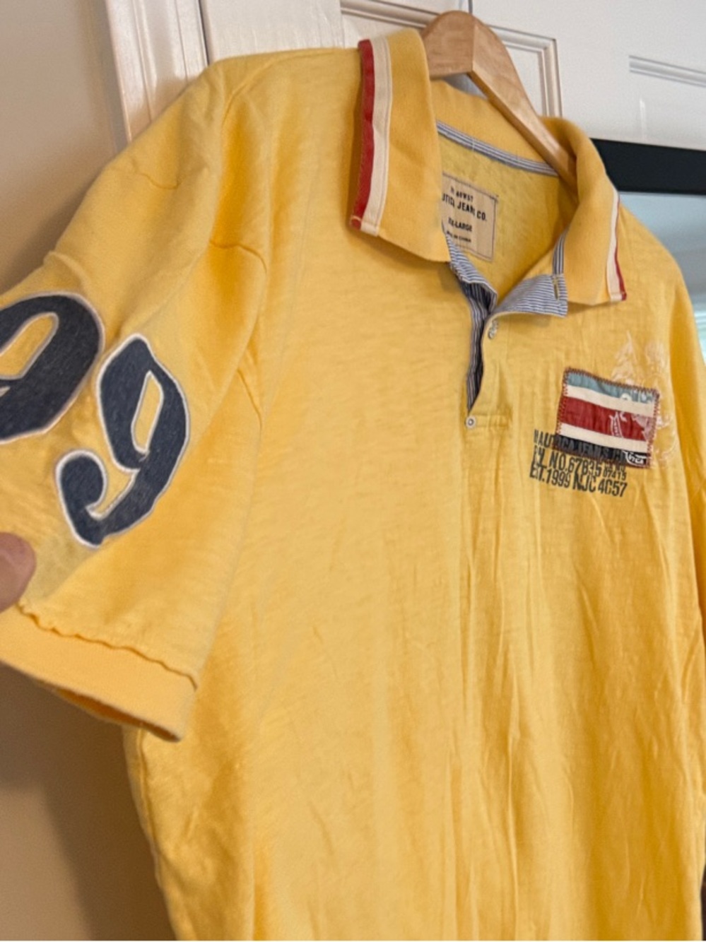 Tommy Hilfiger Yellow Polo with Striped Collar Embroidered! Enjoy. Best!